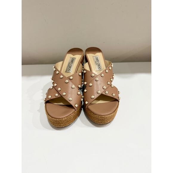 Jimmy Choo Dovina 100 Espadrille Wedge Platform Slide Sandals Beige Womens EU 39 - Picture 3 of 8